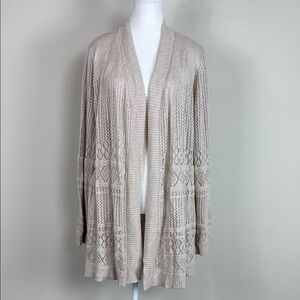 NWT Belldini Crochet‎ Boho Cotton Open Cardigan Heather Oat Size 1X